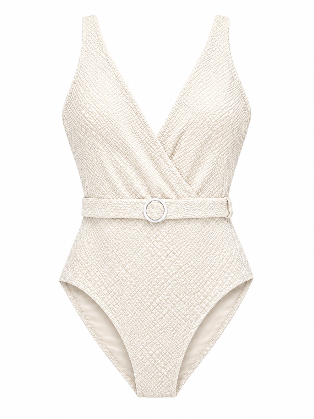 Onia One Piece Swimsuit Belted Croc Textured Sand Cream Size Large NWT - Picture 2 of 11